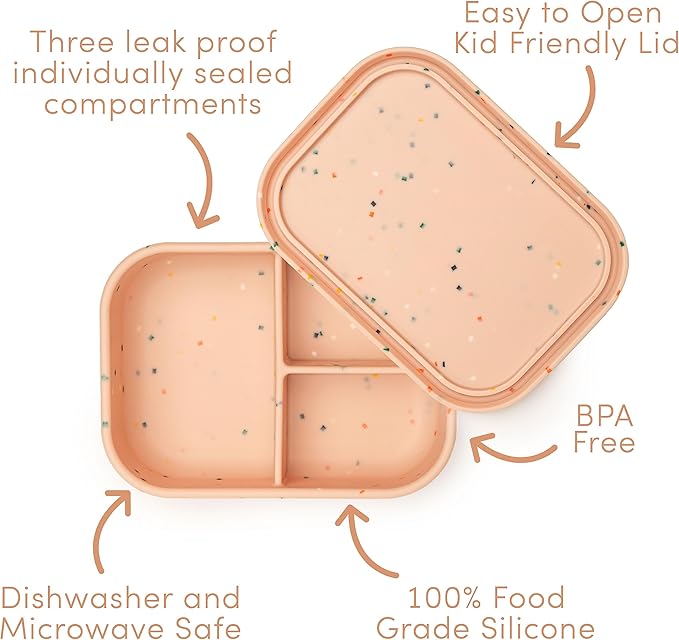 Leak Proof Bento Box Food-Grade Silicone Bento, BPA, Phthalate, Lead, & PVC Free - Bento Lunch Box for Daycare, Kids, & Adults - Leak Resistant Sets With Lids Snack Box Container (Pink)