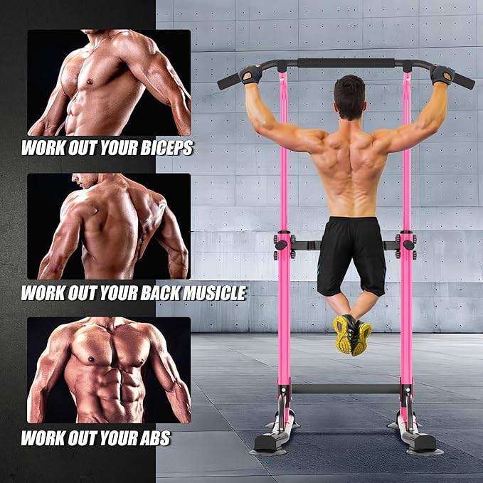 soges Power Tower Pull Up Bar Station, Free Standing Pull Up Rack Dip Station for Home Gym, Height Adjustable Home Strength Training Fitness Workout Equipment