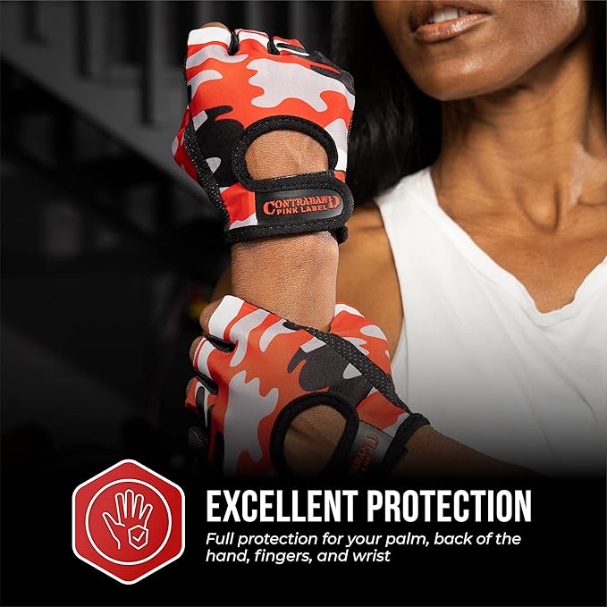 5217 Women's Design Series Camo Print Lifting and Rowing Gloves (Pair) - Lightweight Vegan Medium Padded Microfiber Amara Leather w/Griplock Silicone