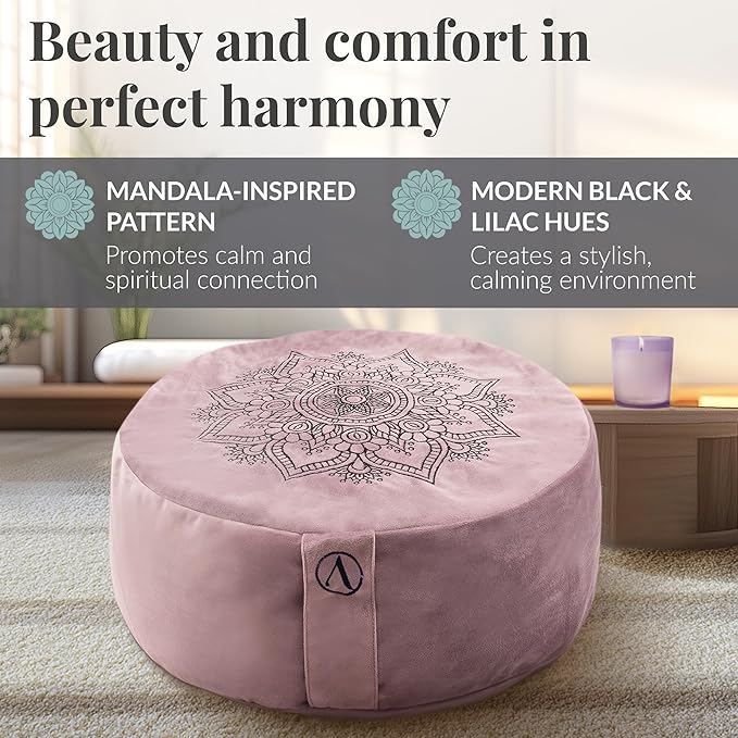 Aila Premium Meditation Cushion – Ergonomic Zafu Pillow with Buckwheat Filling – Includes Extra Washable Cover – Floor Cushion for Comfort & Posture Support – Ideal for Yoga, Mindfulness & Relaxation