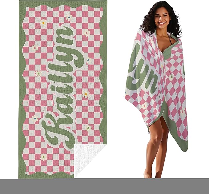 JML Personalized Beach Towel with Name, Custom Flower Beach Towel, Customized Microfiber Pool Towel, Quick Dry & Absorbent Swim Towel for Adult,Anniversary, Birthday, Summer Holiday,Vacation