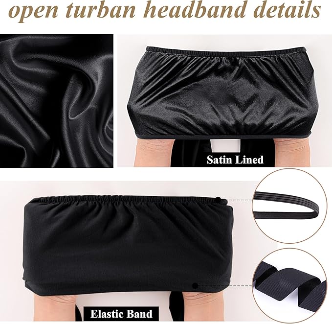 Satin Lined Open Turban Headband Mens Sweatband Sports Headband for Running,Cycling,Basketball,Yoga,Fitness Workout Stretchy Unisex Hairband