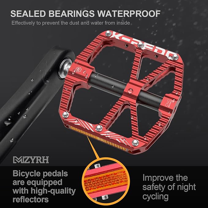 MTB Mountain Bike Pedal Platform Flat Bicycle Pedals Aluminum Alloy Non-Slip 9/16" Metal Bike Pedals with 3 Bearings for Road, BMX