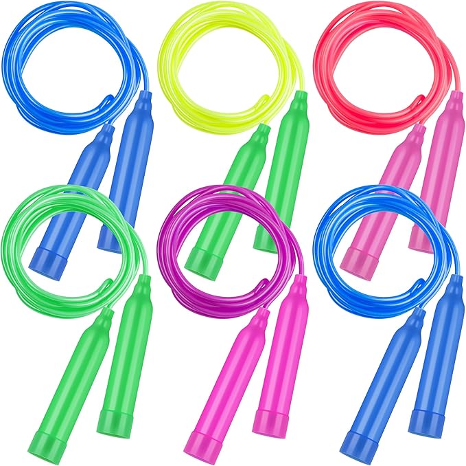Elcoho 6 Pack Colorful Kids Jump Rope Set Adjustable Plastic Kids Jump Rope Great Party Favor Skipping Rope Outdoor Jump Ropes Great Party Favor