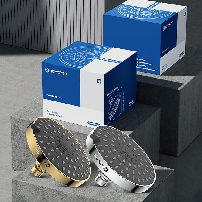 HOPOPRO 5-Mode High Pressure Shower Head - The Washington Post, NBC News, Today TV Show Recommended - High Flow Fixed Showerheads (6 Inch Gold)