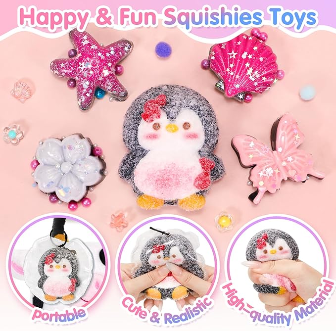 Fidget Squeeze Toys Set 5PCS, Squishies Sensory Toys Includes Penguin Starfish Seashell Flower Butterfly for Stress Relief, Sticky Toys Party Favors Birthday for Kids Teens