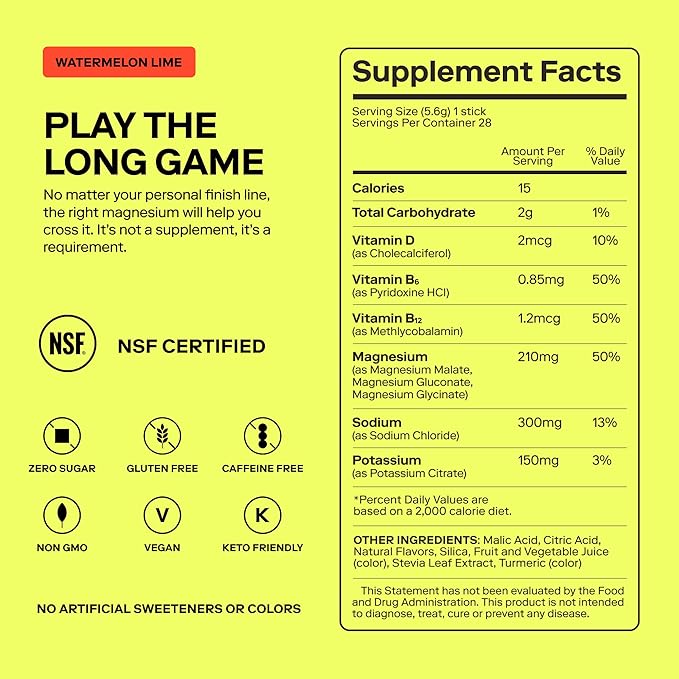 MAGNA Electrolyte Powder Drink Mix for Hydration, Energy & Focus Support with Magnesium L Threonate, Sodium, Potassium, Vitamin D, B6 & B12, Sugar Free, Watermelon Lime Flavor, 14 Servings