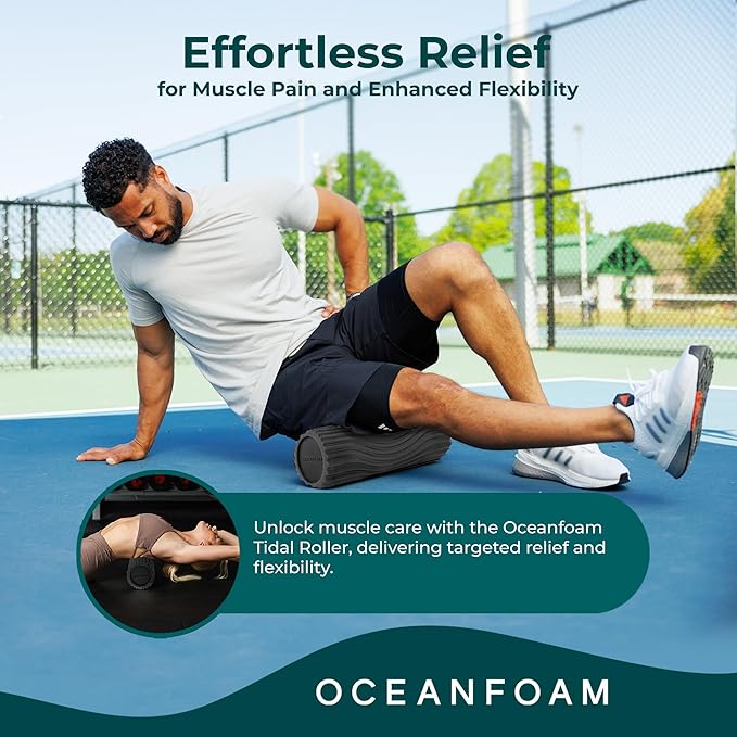 Oceanfoam Tidal Roller - Charcoal - Muscle Massage Foam Roller for Back Pain & Stretching - Firm and Ergonomic Wide Wave Textured - Yoga, Athletics, & Wellness - Full Size, 20" x 5"