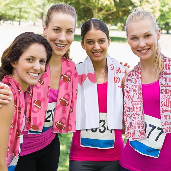 Breling 12 Pcs Breast Cancer Football Cooling Towels 40"x12" Ice Cooling Towels Microfiber Sweat Sport Rags Absorbent Chilly Washcloth for Hot Weather Workout Gym Coach Gift Sport Party Favors