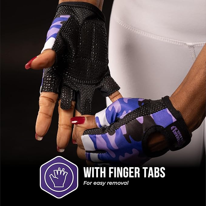 5217 Women's Design Series Camo Print Lifting and Rowing Gloves (Pair) - Lightweight Vegan Medium Padded Microfiber Amara Leather w/Griplock Silicone