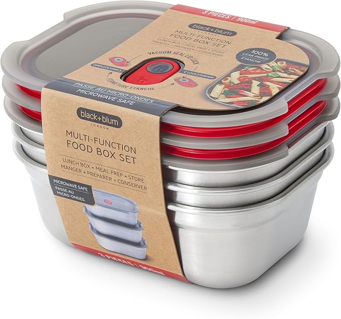 BLACK + BLUM Lunch Box Set - Meal Prep Containers Reusable for Picnic & Camping - Microwavable Stainless Steel Lunch & Dinner Food Storage Box - Leak Proof Lid - Dishwasher & Oven Safe - Medium 30oz