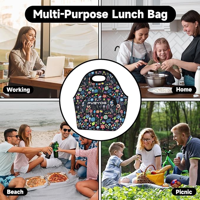 Lunch Bag for Women Soft Neoprene Lunch Bag Lightweight, Thermal Insulated and Reusable Lunch Bag for Women 13.4 * 13.4 IN