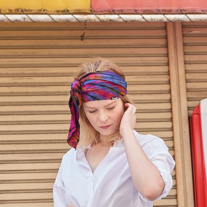 CHARM Tie-Dye Womens & Mens Workout Headband, Hand-dyed Elastic Hippie Tie Sweatband for Sports & Fashion