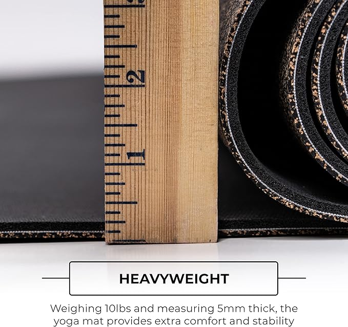 Mount Adams Granite XL Heavy Yoga Mat, 72” x 26” Cork and Natural Rubber Exercise Mat, 5mm Thick Workout Mat, Wet or Dry Non Slip Mat, Heavyweight Extra Large Gym Mat for Fitness or Pilates