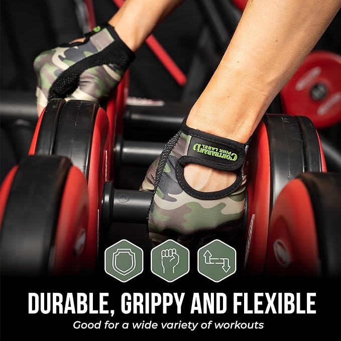 5217 Women's Design Series Camo Print Lifting and Rowing Gloves (Pair) - Lightweight Vegan Medium Padded Microfiber Amara Leather w/Griplock Silicone