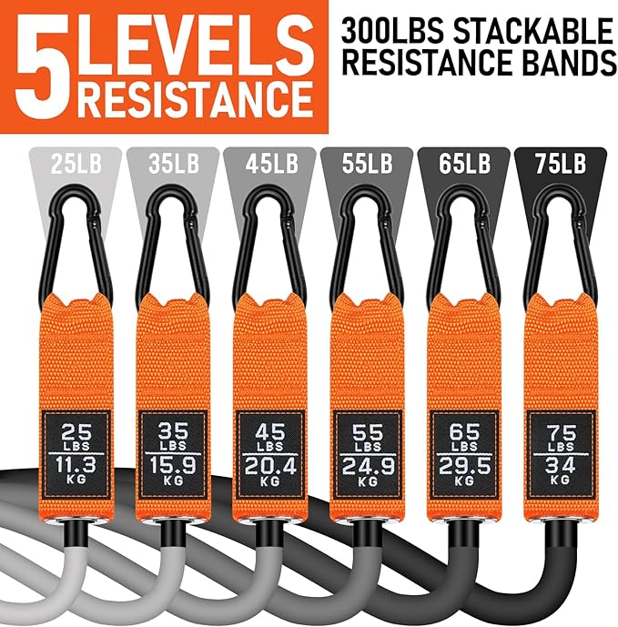 WALITO Resistance Bands Set - Exercise Bands with Handles, Door Anchor, Legs Ankle Straps, for Heavy Resistance Training, Physical Therapy, Muscle Training, Yoga, Home Workouts, Gym