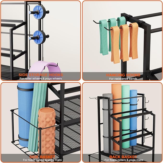 600LBS Dumbbell Rack Weight Stand - Bonvork Adjustable Weight Rack for Dumbbells, Home Gym Storage Rack for Yoga Mat Foam Roller Kettlebells, Workout Equipment Storage Organizer With Wheels