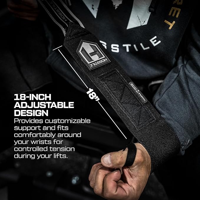 HOSSTILE Wrist Wraps (Pair) – Durable 18" with Light Flexibility, Thumb Loop, Extra-Wide Hook and Loop Fastener for Adjustable Support, Ideal for Weightlifting, Bodybuilding, Crossfit