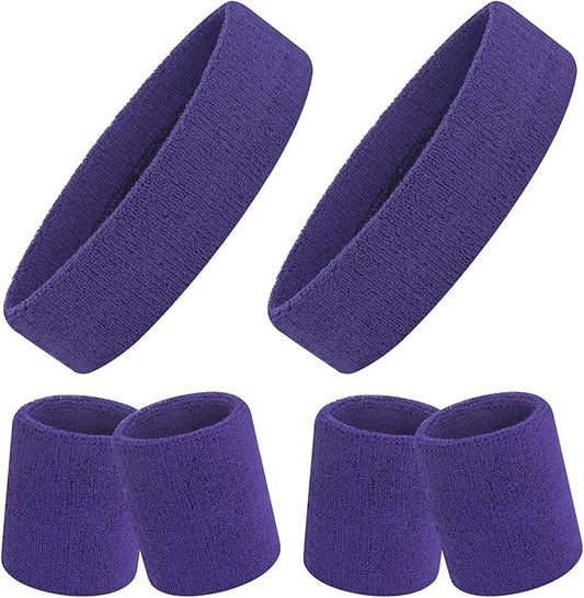 ONUPGO 6 Pieces Sweatbands Set - Sports Headbands Wristbands for Men & Women,Cotton Terry Cloth Sweatband for Tennis,Basketball,Gym,Working Out - Moisture Wicking Elasticity