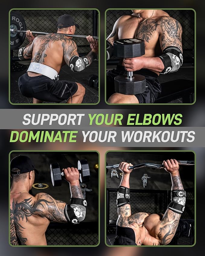 MANUEKLEAR 5mm Neoprene Weight Lifting Elbow Sleeves for Men (1 Pair), Elbow Sleeves Weightlifting Men with 2 Adjustable Compression Straps for Bench and Powerlifting & Weightlifting