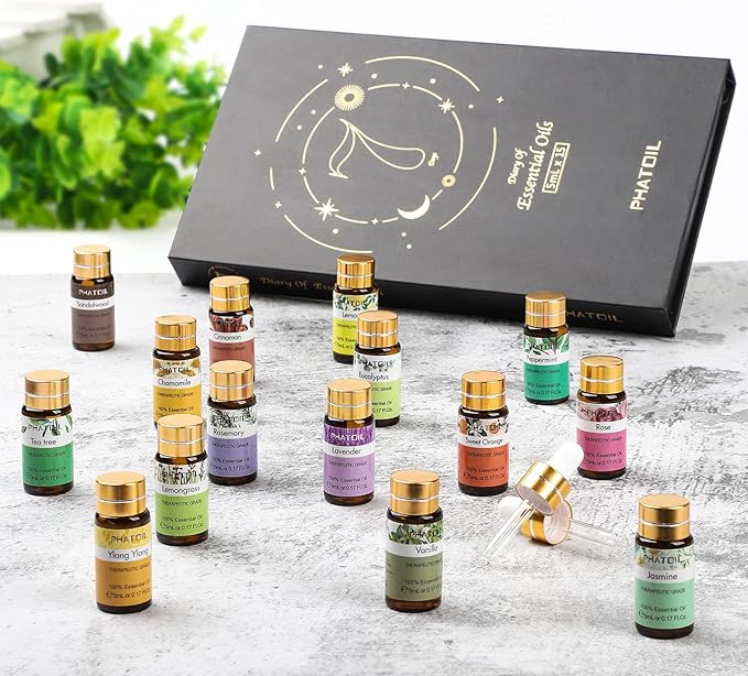 15PCS Essential Oils Gift Set - Premium Quality 100% Natural Pure Essential Oils for Aromatherapy Diffuser Yoga Home Office Soap Candle Making- 5ml/Bottle