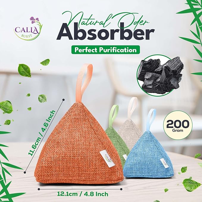 4 Pack Bamboo Charcoal Air Purifier Bags 200 Grams Each - Activated Charcoal Odor Absorber for Car, Pets & Closet - Natural Freshener for Home, Eco-Friendly & Reusable Charcoal Bags (Fresh Colors)