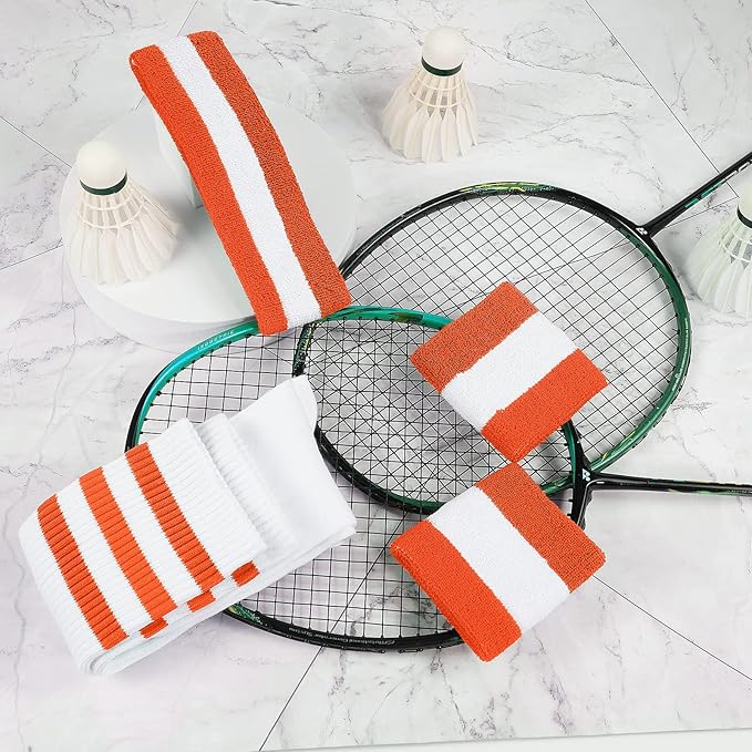 ONUPGO 5 Pieces Sweatbands Striped Socks Set Sports Headband Wristbands High Tube Socks 80s Accessories Costumes