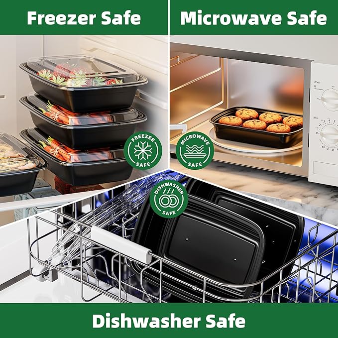 Meal Prep Containers, 50 Pack 58oz (100-Piece) Disposable Take Out Food Storage Containers with Leakproof Lids, Large Plastic To Go Lunch Boxes, BPA Free, Microwave/Dishwasher/Freezer Safe