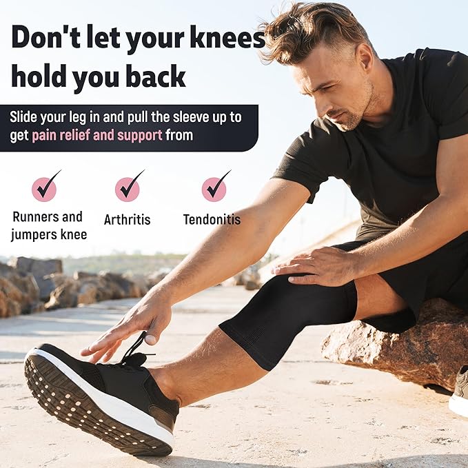 Crucial Compression Knee Sleeve (1 Pair) - Best Knee Braces for Knee Pain for Men & Women - Non-Slip Knee Support for Running, Weightlifting, Basketball, Gym, Workout, Sports