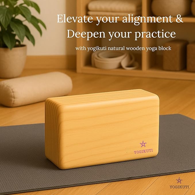 Yogikuti Solid Wooden Yoga Block – Eco-Friendly, Durable, Non-Slip Surface – Ideal for Stability, Balance & Support in Yoga Practice