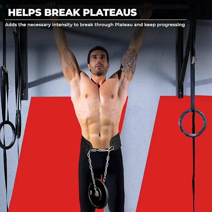 Dip Belt with Chain – Weighted Pull Up Belt, Dip Weight Belt, Weightlifting Belt for Pullups, Squats, and Dips, Belt Squat Attachment Ideal Weight Belt for Pullups, Weightlifting, and Gym Workouts (Black)