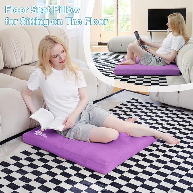 Velvet Zabuton Meditation Mat, 31 * 31 inches, Yoga Meditation Cushion Floor (Purple)