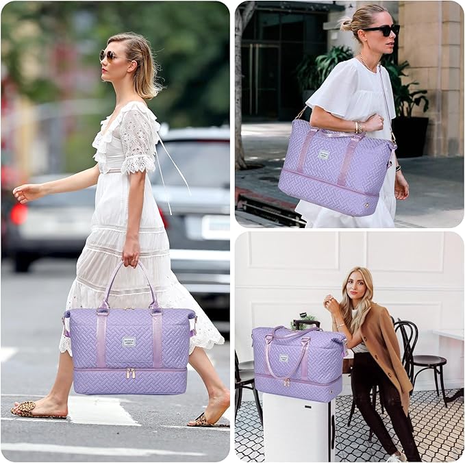 Duffle Bag for Travel, Weekender Bag with Shoe Compartment, Carry On Overnight Bag for Women with Toiletry Bag, Gym Bag with Wet Pocket, Hospital Bags for Labor and Delivery Beige