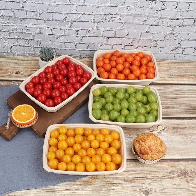 32 oz Rectangle Disposable bowls with lids,Sugarcane Fibers Bowls take away food containers Plant Fibers Freezer Safe 50 Pack