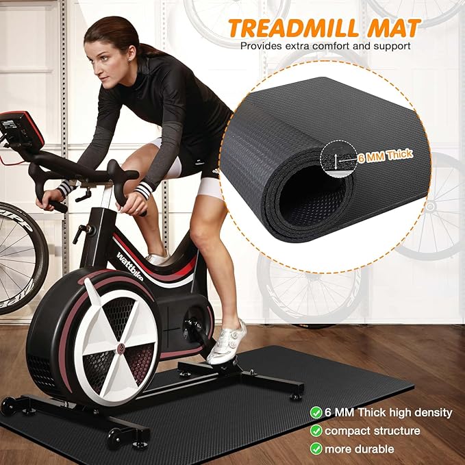 Treadmill Mat Compatible with Peloton Bike, 6mm Thick Exercise Bike Mat for Treadmill and Row Protect Hardwood Floor Carpet