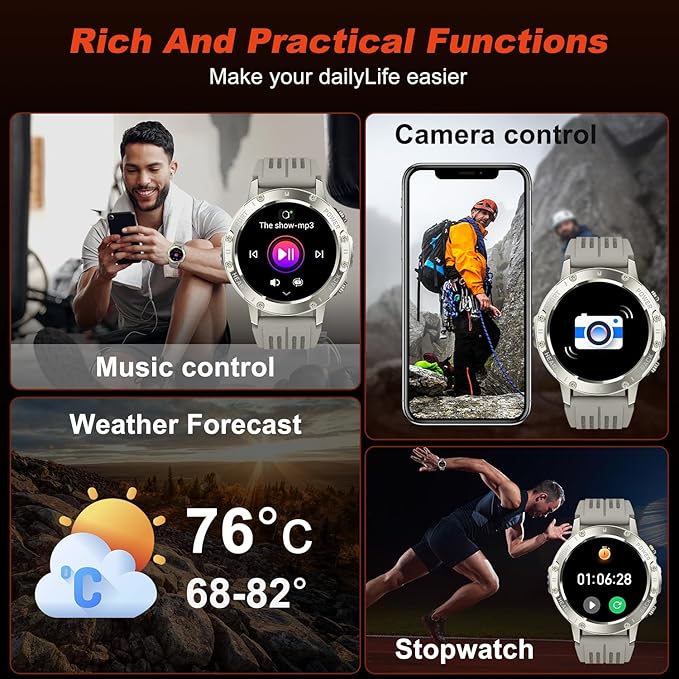 Smart Watch for Men Fitness Tracker: Bluetooth Waterproof Make Answer Call Digital Mens Watches Running Smartwatch for Android Phones iPhone Samsung Compatible Step Pedometer Sleep Heart Rate Monitor