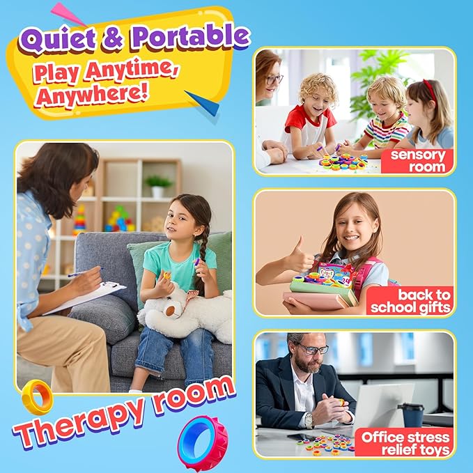 Fidget Toys Kids Sensory Rings: 24 Pack Texture Finger Spinner - Calming Sensory Toys for Autism Stress Relief - Quiet Fidgets for Classroom Students Prizes
