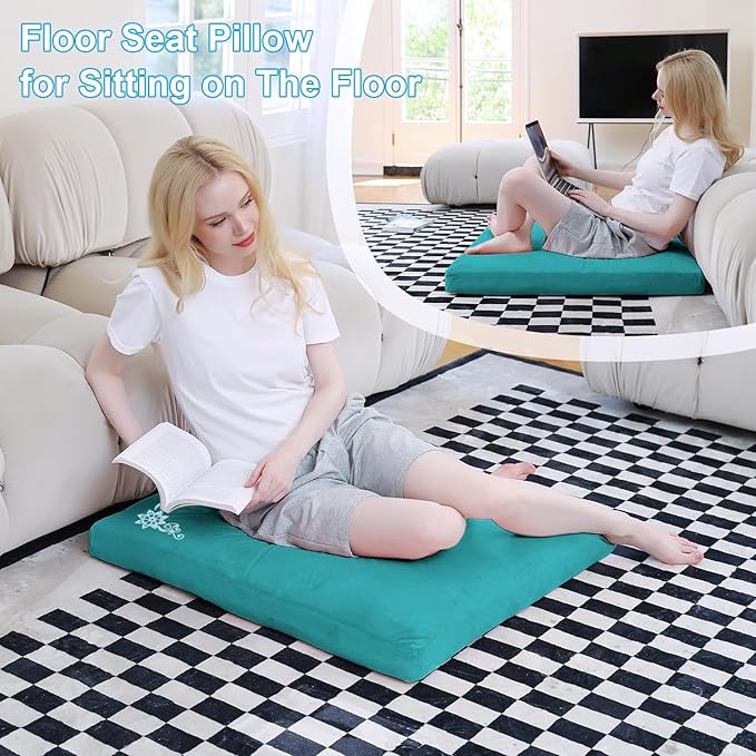 Velvet Zabuton Meditation Mat,31 * 31 inches, Yoga Meditation Cushion Floor (Green)