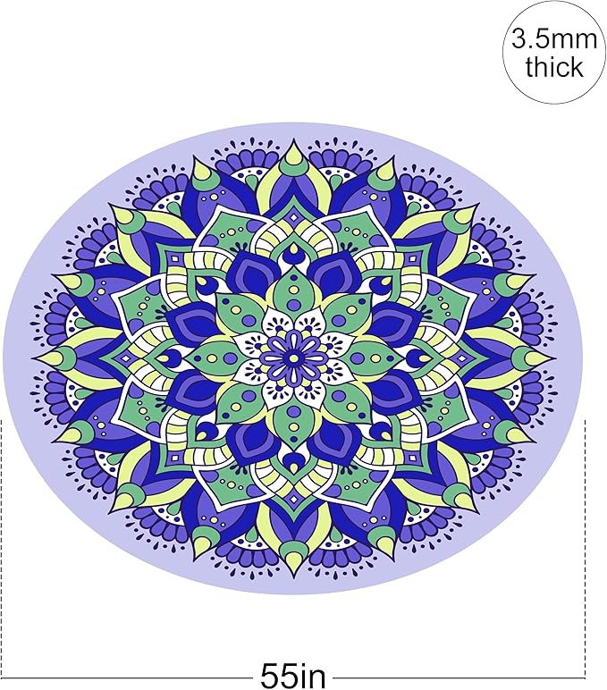 nuveti Large Meditation Mat Round Yoga Mat Pilates Yoga Mat 3.5mm Thick Natural Tree Rubber Base Non Slip, Extra Thick Grip. Thicker, Longer, and Wider for More Comfort and Support(55''x55'')