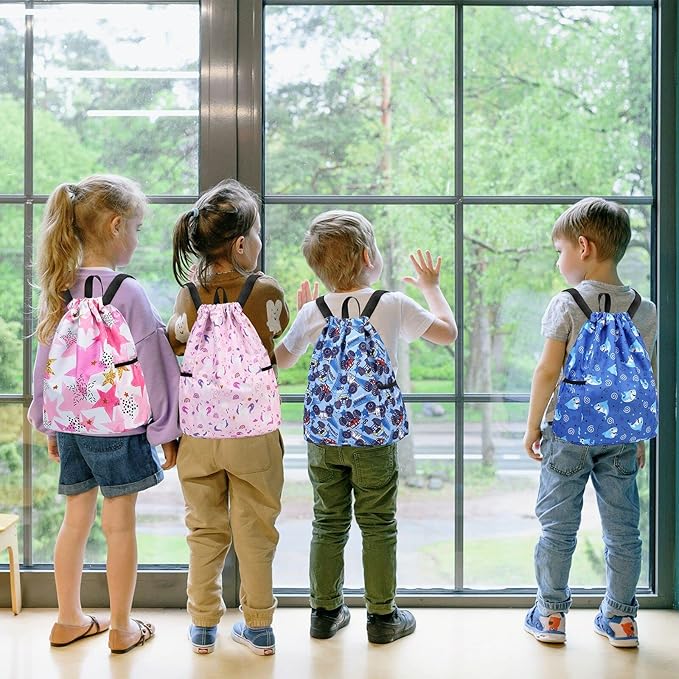 Dinosaur Drawstring Backpack Bulk for Kids Girls Boys Gym Dance String Bags Water Resistant Lightweight Colorful Skeleton Dinosaurs Black