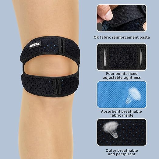 ONTYZZ 2 Pieces Black Knee Brace Patella Knee Strap Adjustable Neoprene Stabilizer for Running Jumper Football Basketball Riding and Gym Exercise,M