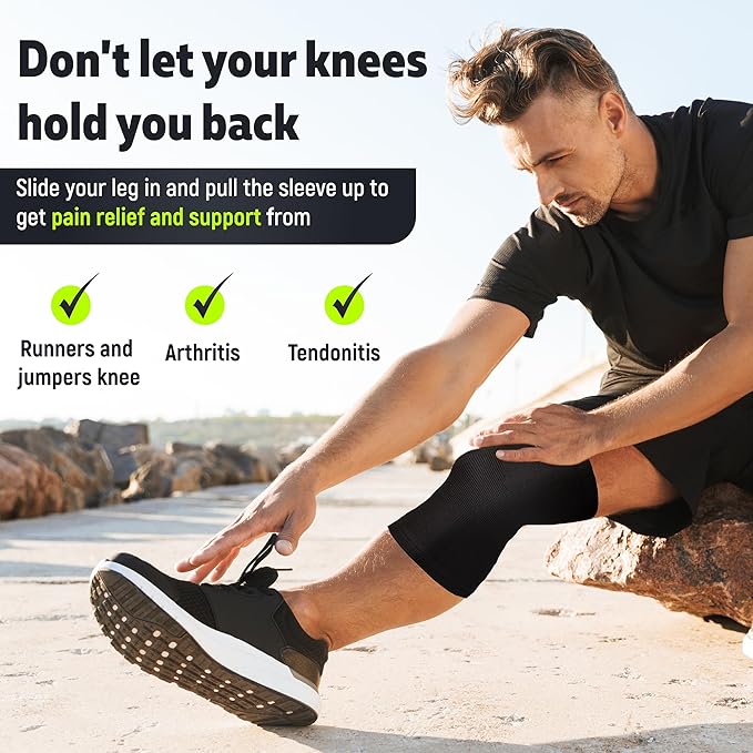 Crucial Compression Knee Sleeve (1 Pair) - Best Knee Braces for Knee Pain for Men & Women - Non-Slip Knee Support for Running, Weightlifting, Basketball, Gym, Workout, Sports