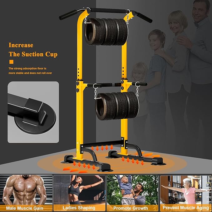 DlandHome Power Tower Pull Up Dip Station Multi-Function Fitness Equipment for Strength Training Adjustable Height Dip Stand for Home Gym