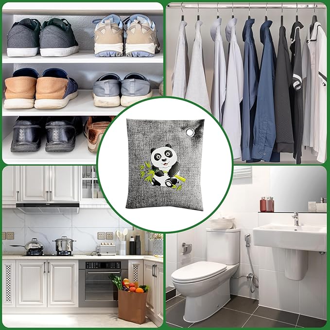 4 Pack charcoal odor absorber,Bamboo Charcoals Air Purifying Bag Charcoals Deodorizer Eliminator for Strong Odors in Car, Closet, Shoe, Basement (200G*4 Pack Panda, Unscented)