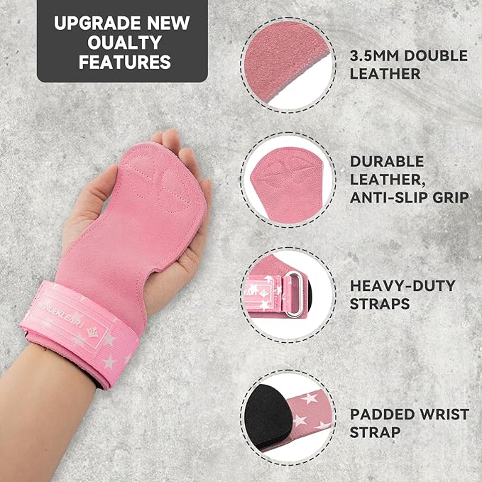 MANUEKLEAR Gym Straps Weight Lifting, Double Leather Lifting Straps for Men Deadlift with Cushion Wrist Loop, Gym Lifting Wrist Wraps for Weightlifting