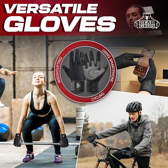Bear Grips Weight Lifting Gloves for Men & Women | Half Finger Lifting Gloves | Full Finger Workout Gloves for Men | No Finger Exercise Gloves l Compression Weightlifting Gloves | Gym Gloves for Men