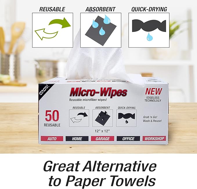 Eurow 200GSM Microfiber Cleaning and Drying Cloths with Dispenser Box, Reusable, Streak-Free, Scratch-Free, Ultra Absorbent, Edgeless for All Surface Types, 12x12in, 50-Pack, Blue