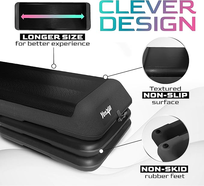Yes4All Adjustable Workout Aerobic Exercise Step Platform Health Club Size with 4 Adjustable Risers Included and Extra Risers Options