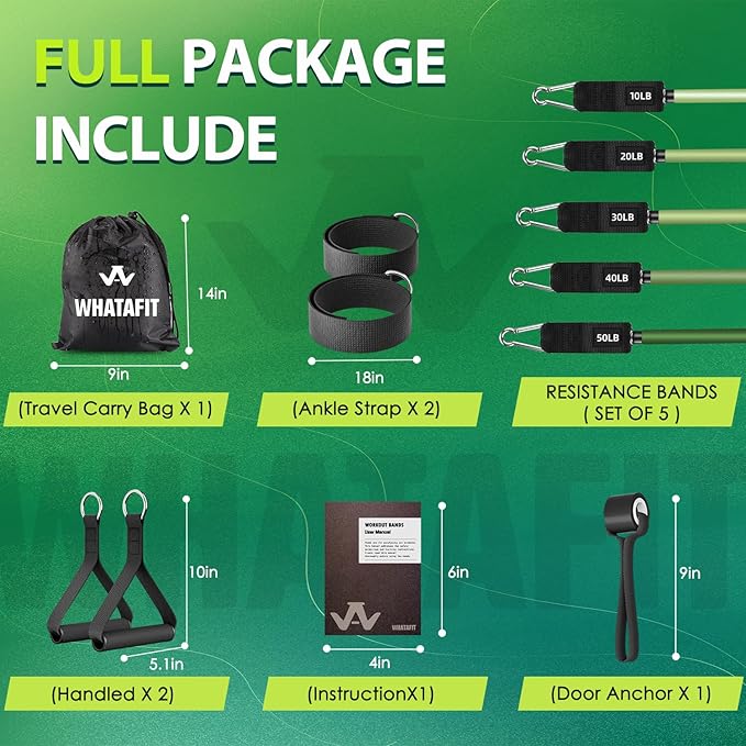 WHATAFIT Resistance Bands, Exercise Bands,Resistance Bands for Working Out, Work Out Bands with Handles for Men and Women Fitness, Strength Training Home Gym Equipment