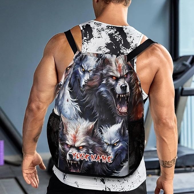 Custom Wolf Drawstring Backpack - Cute Cinch Sack, String Backpacks with Pocket for Women Men Kids Boys Girls for Gym Outdoor Sports Travel Athletic Drawstring Bag - Lightweight/Foldable